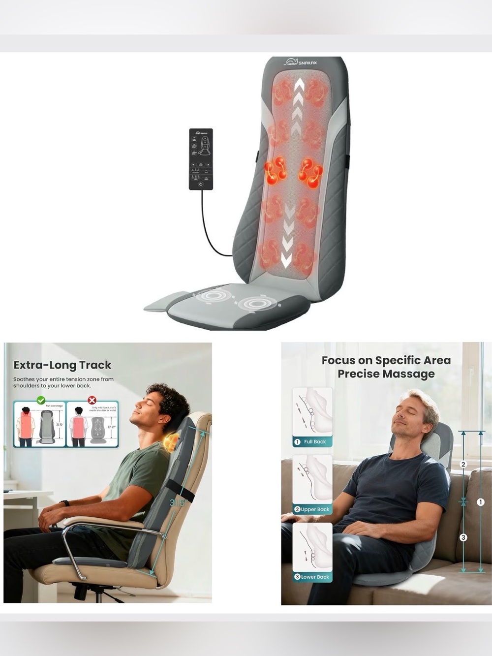 Snailax Shiatsu Back Massager With Heat,Full Back Massager For Pain Relief Deep